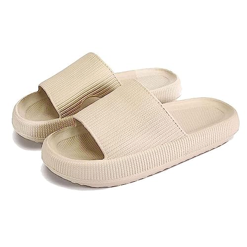 Bjork Sliders for Women Men, Quick Dry Shower Pillow Cloud Slippers Super Soft Massage House Slides (Khaki, Adult, Women, 6.5, Numeric Range, UK Footwear Size System, 7, Medium)