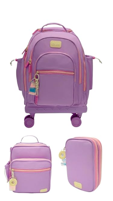 Puket - Kit Lavanda: Mochila com rodinha 360 + Lancheira + Estojo Box Lilás Lavanda Puket