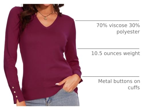 Image of Spicy Sandia Women's V Neck Pullover Sweaters with Dressy Cuffs | Long Sleeve Business Casual Knit Tops