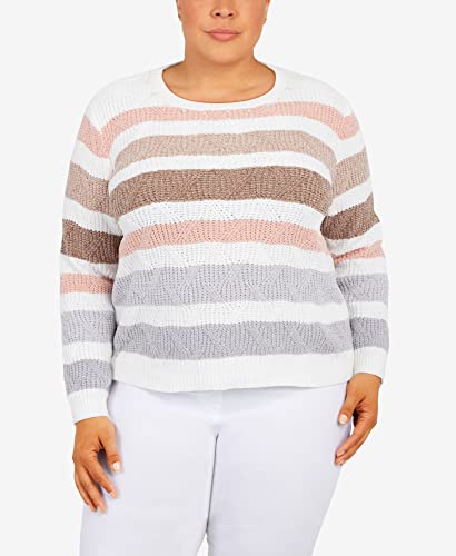 Alfred Dunner Women's Plus-Size Womens Crewneck Long Sleeve Pointelle Chenille Sweater Size 1X Ivory Multi #TOP5