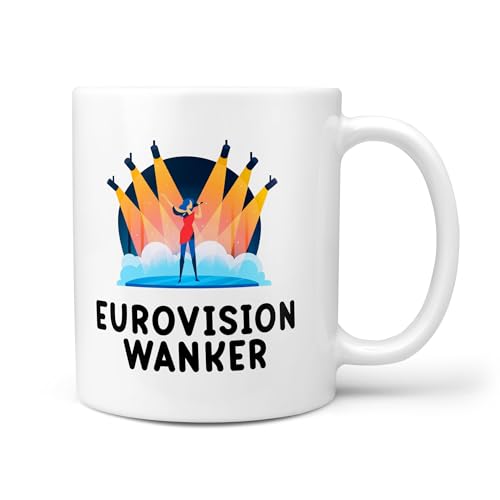 TeHeGifts Eurovision Wanker Mug – Funny 11oz Ceramic Coffee Cup – Hilarious Gift for Eurovision Fans & Song Contest Lovers – Rude Present with British Humour – UK