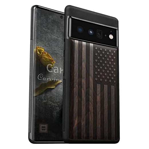 Carveit Wood Case for Pixel 6 Pro Case 2021 [Hard Real Wood & Soft TPU] Shockproof Protective Cover Unique & Classy Wooden Case Compatible with Google Pixel 6 Pro Case (American Flag-Blackwood)