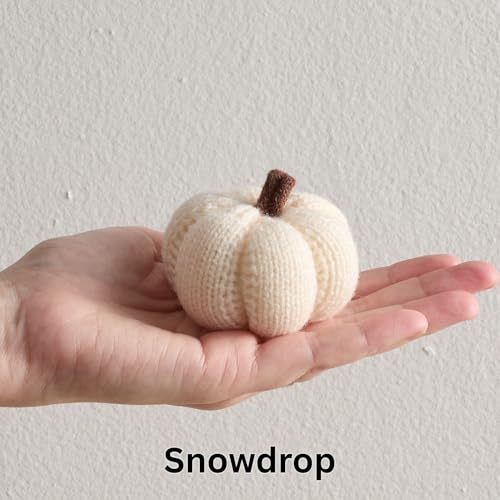 Image of Cozy Mini Knit Set of 3 Ivory Pumpkins (Snowdrop Multi-Size Set) | Tabletop Decor, Fall Accent, Bowl Filler, New Apartment Gift