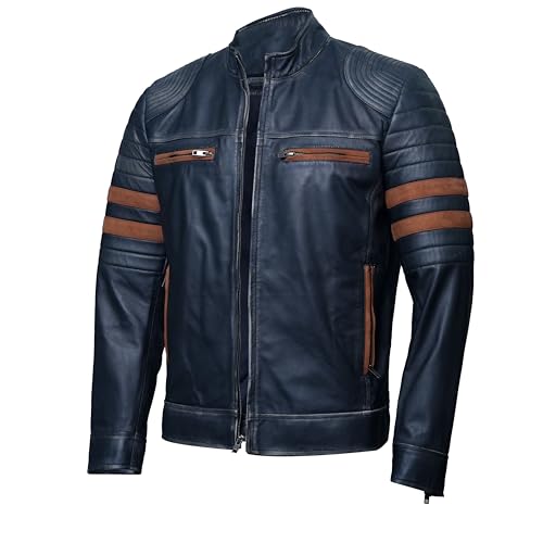 Veste de moto Cafe Racer vintage en cuir véritable vieilli vintage, pour homme, noir, Retro 1 cuir véritable, XXXXL