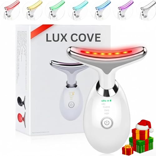 Lux Cove 7-in-1 LED Facial Sculptor for Christmas Gifts, Red Light Therapy New Skin Tightning Beauty Massager with 7 Colour LED & 3 Modes, EMS Neck Lifting Anti-Wrinkle Face Toning Tool