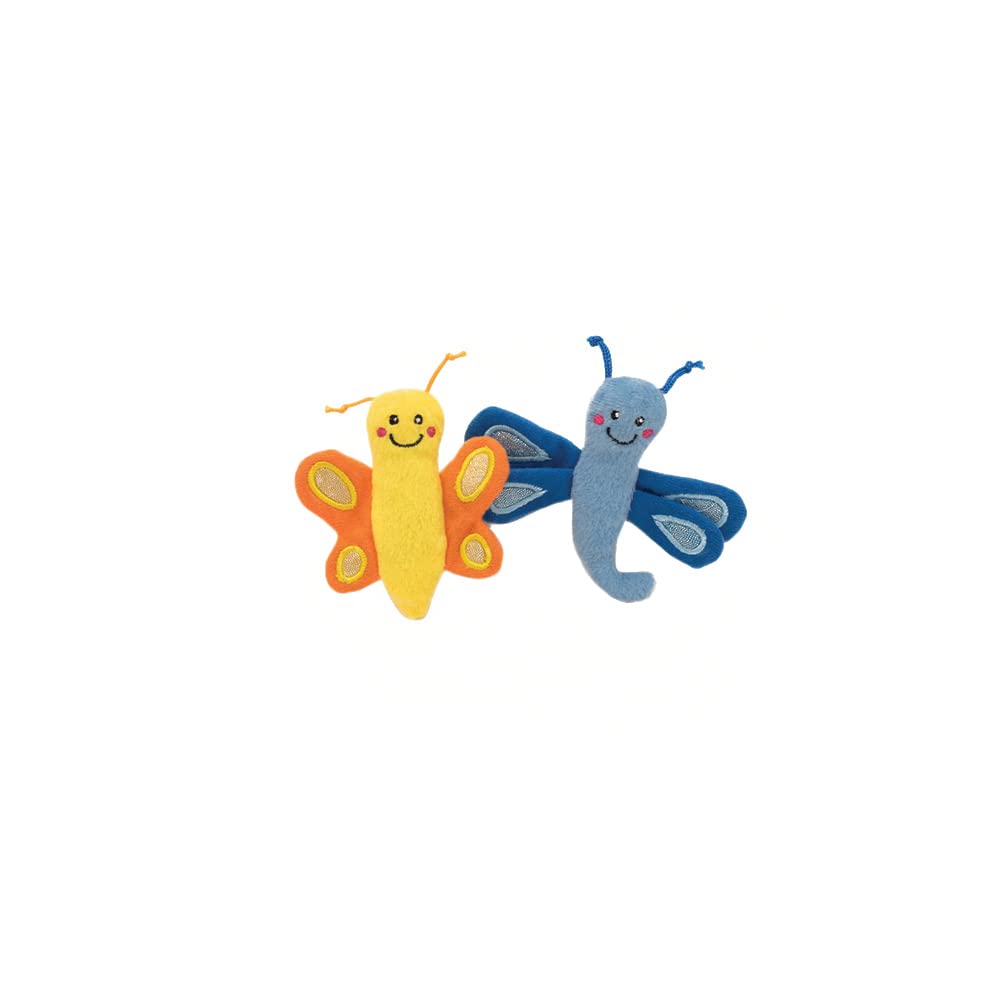 ZippyPaws 2-Pack - Butterfly and DragonFly – No-Stuffing Squeaky Dog Toy