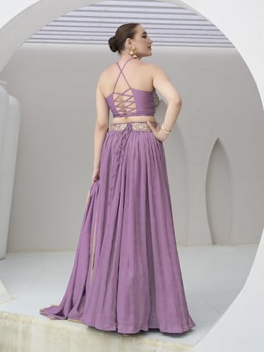 Image of PURVAJA Women's Silk Semi-Stitched Lehenga choli