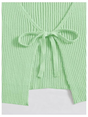 Image of Floerns Women's Tie Front Long Sleeve Rib Knit Shrug Sweaters Cardigan Crop Top