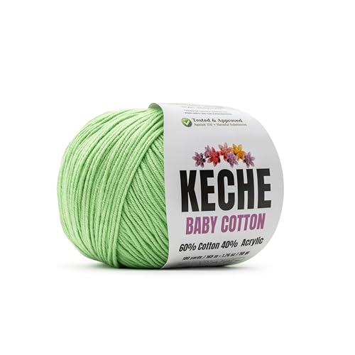 Image of Keche Baby Cotton, 60% Cotton 40% Acrylic Yarn, Soft Cotton Yarn for Crochet and Knitting, Amigurumi Yarn 1 Skein /Ball 1.76 Oz (50g) / 180 Yrds (165m) - Green