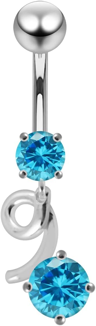 Round with Spiral Dangling Design 925 Sterling Silver with Stainless Steel Belly Ring - Belly Button jewelry - Navel jewelry