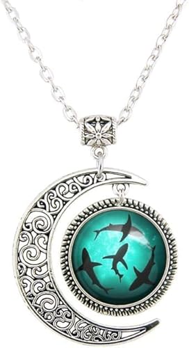 Sharks necklace Circling Sharks moon pendant Blue Ocean jewelry for women man best friend gift