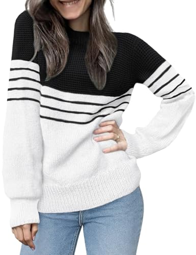 CiCiBird Women’s Fall 2025 Color Block Sweater Striped Long Sleeve Knit Pullover Tops Loose Crew Neck Sweaters