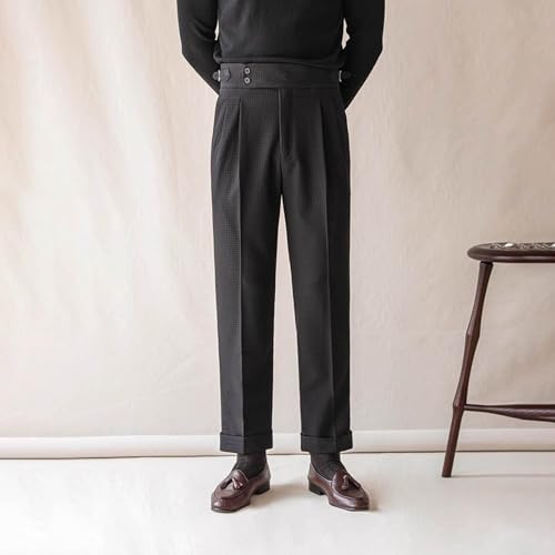 Xiaojmake Mens Waffle Knit Dress Pants Pleat Front Straight Leg Business Slacks Casual Work Suit Trousers with Pockets4