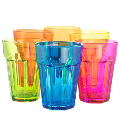 TREND FOR HOME 6 Verre a Eau Lot de 6 Verres Colorés 425 ml Grand Verre à Cocktail Verres à Eau Verres à Jus et Soda Verre Milkshake Verre a Smoothie Tumbler Verre...
