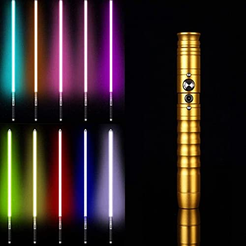 WCZZH Fx Dueling Lightsaber, RGB 11 Colores Cambiables con 2 Modos De Sonido, Mango De Aleación De Aluminio De Primera Calidad, Sable De Luz, Sables De Luz Recargables, Espada Láser, Gold