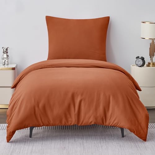 Aisbo Bettwäsche 155x220 2teilig Orange Gebrannt - Mikrofaser Bettwäsche-Sets mit Reißverschluss, ÖKO-TEX Bettbezug 155x220 cm 2tlg mit Kissenbezug 80x80 cm, Weich und Bügelfrei