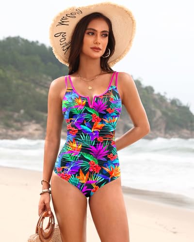 Image of Yonique Womens One Piece Swimsuit Tummy Control - Slimming Bathing Suit V Wired Full Coverage 2026 Swimwear