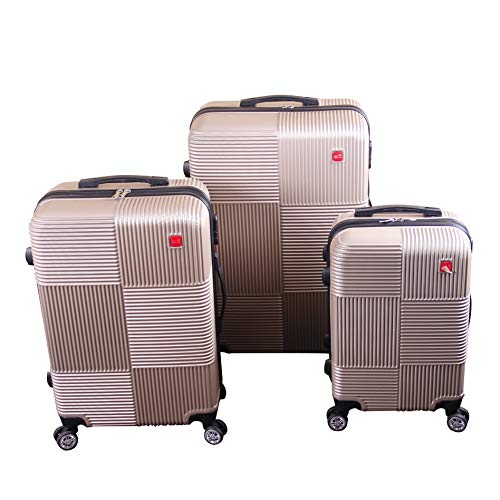 Set of 3 Luggage Set ABS Trolley Suitcase 360° Spinner Wheels Lock Gold 20in 24in 28in2