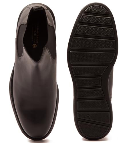 Image of Thomas Crick Men's Genuine Leather Chelsea Boots - Lightweight Sporty EVA Sole with Ortho Comfort Footbed, Slip-On Elastic Side Panels & Modern All-Day Traction