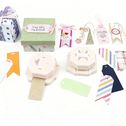 Image of 2 Pcs 4-in-1 Tag Punch for Paper Crafts, 4cm/3cm/2cm Label Corner Punches for Crafting, 8 Shapes Card Making Arts Corner Cutter DIY Projects, Photo, Scrapbook Pages and Other Papercraft Projects