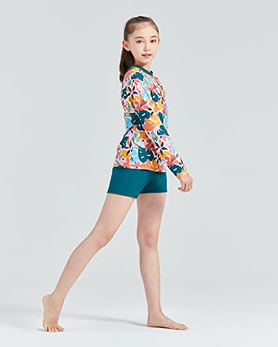 Image of Girls Long Sleeve Swimsuits 2 Pieces Set Rash Guard Swimwear Quick Dry Surfing Wetsuit for Kids Bathing Suit 5-16 Years