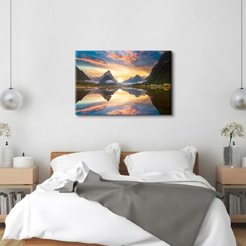 Image of Nature Scenery Canvas Wall Art for Living Room Office Wall Decor National Parks Poster Prints Mountains Lake Reflection Landscape Painting Misty Forest Scenery Modern Artwork Home Decorations 32x48 inch