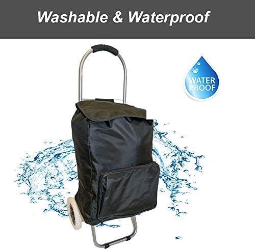 Euroshopper Shopping Trolley - Lightweight Funky Folding Wheeled Shopping Bags - Foldable Strong Waterproof Festival Trolley 2 Wheels - Push Cart Bag (Black)