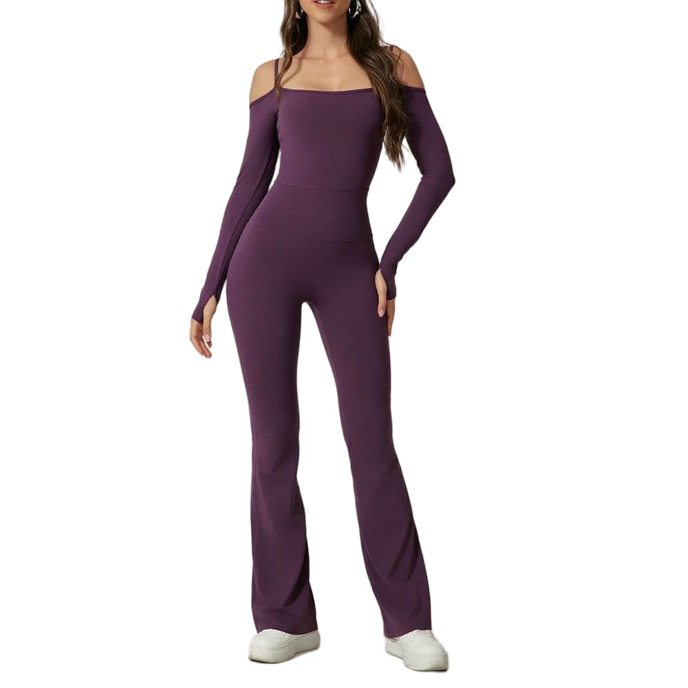 GLDFW - Conjunto de body de yoga para mujer, conjunto de gimnasio, deportes, chándal para mujer, pantalones acampanados, ropa deportiva