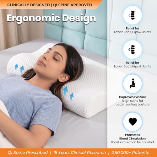 Image of Memory Foam Neck Support Pillow - Pack of 2 | 5-Year Warranty | QI Spine Clinic Designed Cervical Orthopedic Contour Pillow for Side & Back Sleepers | Neck Pain Relief & Spinal Alignment |