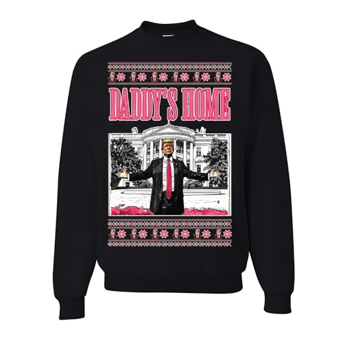 wild custom apparel Daddy's Home White House Funny Pink Ugly Christmas Sweater Crewneck Sweatshirt