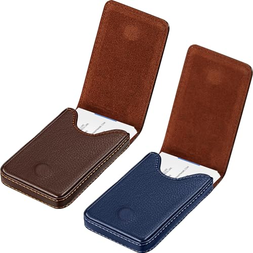 Image of Outus 2 Pcs Business Card Holder, PU Leather Business Card Case Pocket Wallet with Magnetic Shut for Men Women(Coffee and Blue,Classic)