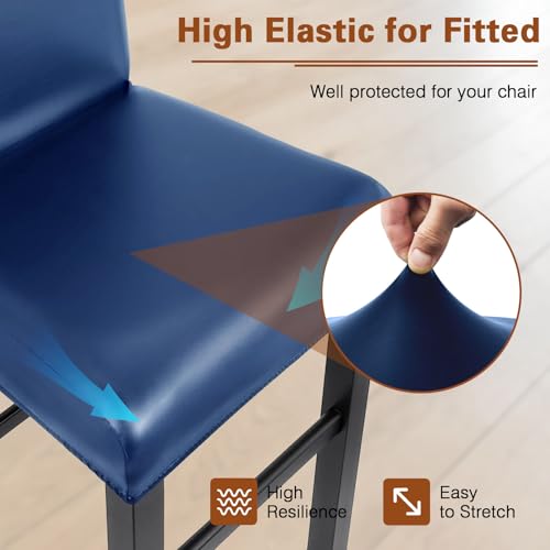 Image of PU Leather Bar Stool Covers with Backs, 4 Pack Stretch Waterproof Bar Stool Chair Covers Washable & Comfortable Barstool Covers Slipcovers with Back for Pub /Counter /Dining Room Decoration (Navy)