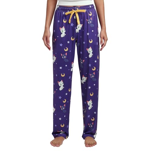 Sailor Moon Artemis & Luna All-Over Print Womens Purple Quick Turn Sleep Pajama Pants-Medium
