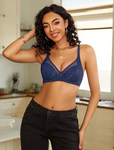 Image of Avidlove Womens Lace Bras Sexy Underwire Unlined Bra V Neck Mesh Everyday Bra Lingeries No Padded