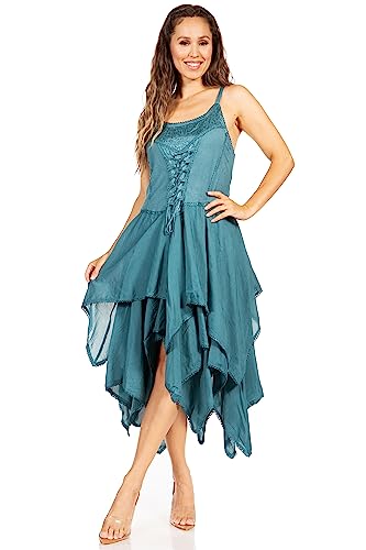 Image of Sakkas Lady Mary Jacquard Corset Style Bodice Lightweight Handkerchief Hem Dress