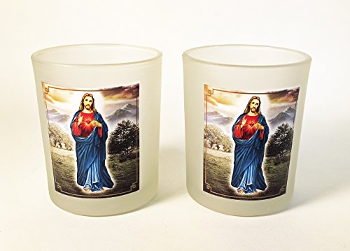CKK Home Decor Set of 2 Jesus Large Frosted Glass Votive Candle Holders