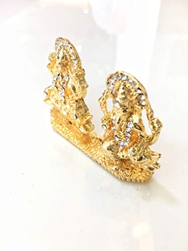 Itiha Goddess Lakshmi/Shri Lakshmi/Lakshmiji/Goddess Of Wealth With Ganesha/Ganpati/Lakshmi Ganesha Golden Statue For Home Temple Or Car Dashboard -2.5 Inch #TOP1