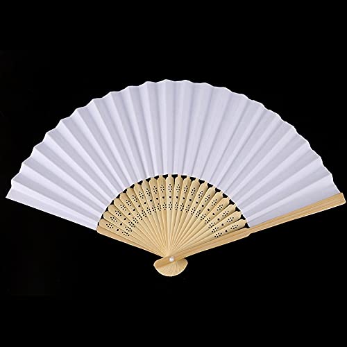 50pcs/Lot Bianco Pieghevole Elegante Fan Paper Fan Fare Favors Mariage Dance Hand Fan 21cm (Bianco) (Color : White, Size : 8 Inches)