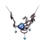 Dragon Heart Necklace Necklace Big Cubic Zirconia Gemstone Pendant Crystal Diamond Bronze Chain Twin BFF Best Friends Wyvern Knight Red Jewel Gem Dragon Mjolnir Men's Medallion NW Wolfpack Forest Ouroboros Snake Serpent Silver Double Eating Tail Mayan Cobra Stainless Steel Coiled Sea Beach Chrome (DrgnHRT) (Blue)