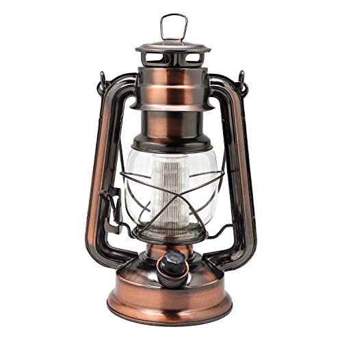 YAKii LED Hurricane Lamp Metal Hanging Storm Lamp 12 LED Dimmer Switch Cold White Battery Operated Lantern Power Outage Indoor Camping Lighting Outdoor Lantern(Copper)