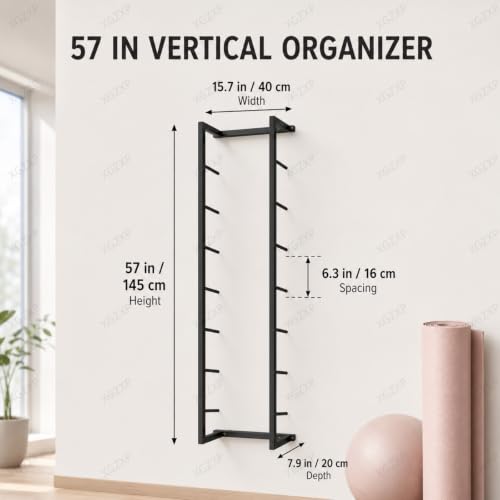 Soporte para esterilla de yoga vertical multicapa de pared para estudio de casa 6