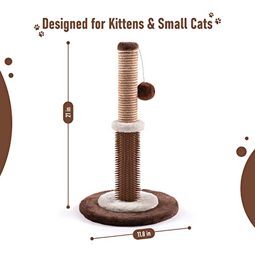 Jaoul 21" Cat Scratching Post, Kitten Scratching Posts For Indoor Cats With Cat Self Groomer, Sturdy Double Base Plate (Round, Brown) #TOP1