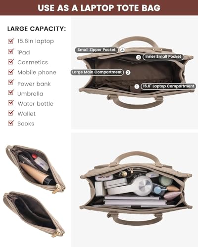 Image of Lunch Tote Bag for Women,15.6 Inch Laptop Bag with Insulated Lunch Compartment, Quilted Large Capacity Computer Handbag with Purse for Business, Work, Nurse,Collage,Office