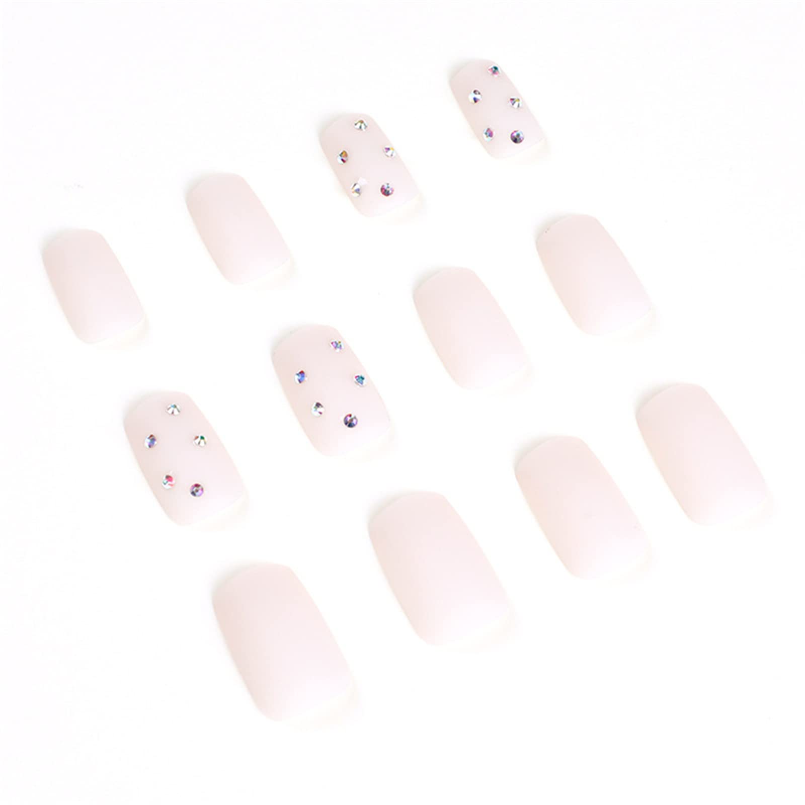Uñas postizas cuadradas, cobertura completa mediana, diamantes de imitación coloridos franceses, prensa en las uñas, 24 piezas, puntas de arte de uñas para salones de uñas y mujeres, arte de uñas DI