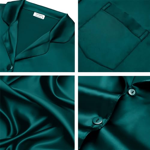 Image of SWOMOG Long Sleeve Pajamas Set Silk Satin Sleepwear Button Down Pjs Loungewear with Pocket
