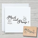 NEWSTAMPS Stempel Mach mal Pause Motivstempel aus Holz & Gummi zum Karten basteln, Holzstempel, Sprüche, Spruchstempel, Textstempel, Schrift, Scrapbook, Textilstempel, Deko