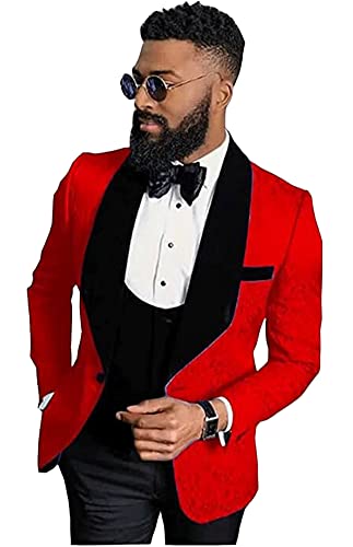 Mens Regular Fit Floral Suit for Wedding One Button Jacket Vest Pants Formal Suits Groomsmen Tuxedos3