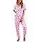 Ekouaer Women Pajama Set Short Sleeve Button Down Pjs Soft Comfy Sleepwear Nightwear with Jogger Pants,Pink Bow,S