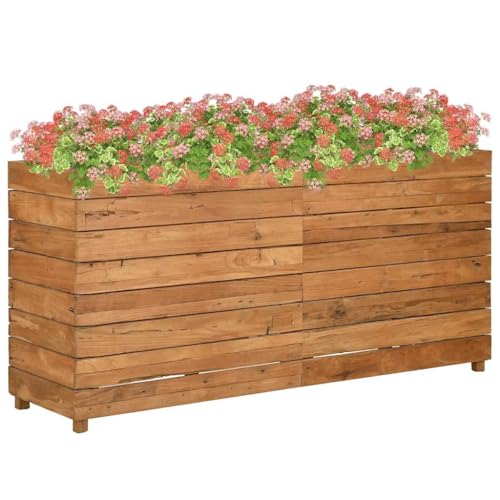 vidaXL Hochbeet Blumenkasten Pflanzkübel Pflanzkasten Gemüsebeet Pflanzbeet Gartenbeet Blumenkübel Garten 150x40x72cm Altholz Teak Stahl