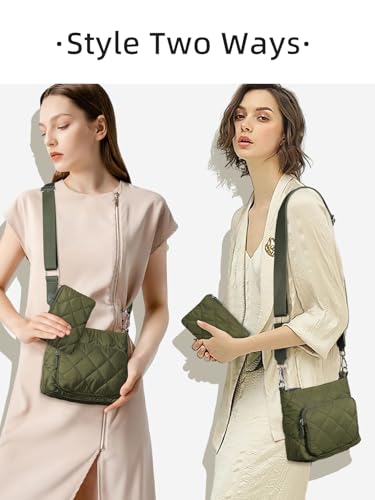 WESTBRONCO Quilted Crossbody Bags for Women Multi Zipper Pockets Nylon Purses with Wallet Set2